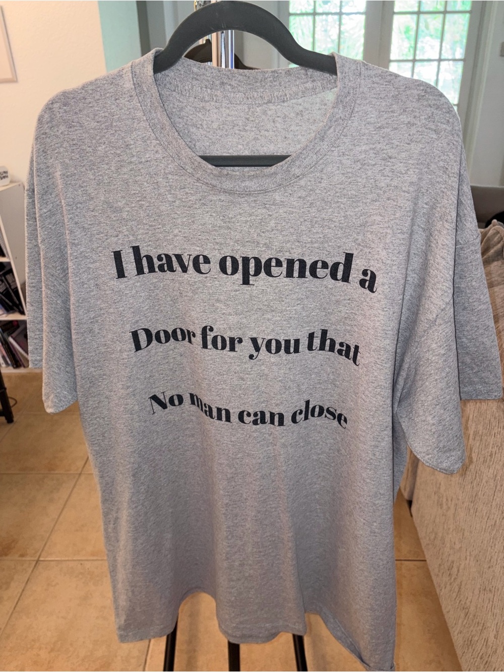 Graphic Tee with Bold Script Text - Gray